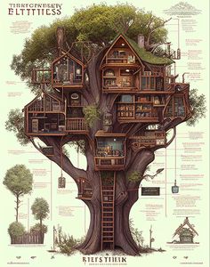 a tree house with lots of windows and stairs