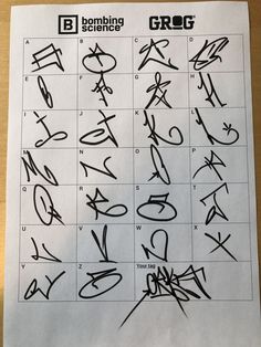 a sheet of paper with writing on it and numbers drawn in different ways to spell the letters