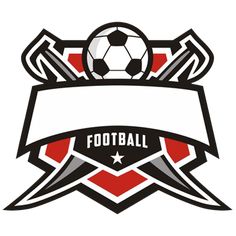 a soccer logo with a ball and ribbon on the bottom, in black and red