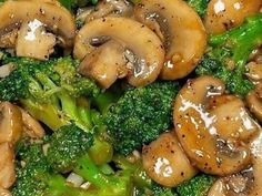 broccoli and mushrooms are mixed together in a dish