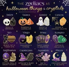 the zodiacs as halloween things and crystals