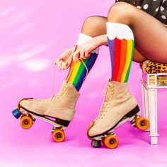 Rainbow Cloud Knee High Rainbow Unisex Knee High One size fits most. 70% cotton 27% nylon 3% spandex Gumball Poodle Sunny Vibes, Rainbow Socks, Sock Lovers, Rainbow Clouds, Roller Rink, Sun And Clouds, Knee Up, Rainbow Cloud, Novelty Socks