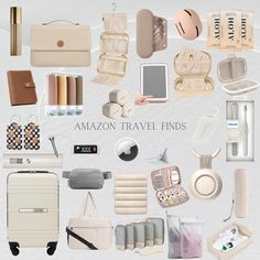 an assortment of travel items arranged in the shape of a collage with text that reads amazon travel finds