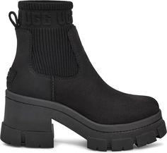 UGG® Brooklyn Platform Chelsea Boot (Women) | Nordstrom Ugg Brooklyn Chelsea, Ugg Black Boots Outfit, Winter Shoes 2024, Black Uggs Boots, Chelsea Leather Boots, Ugg Boots Black, Black Mustard Seeds, Platform Chelsea Boots, Fluffy Sweater