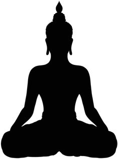 the silhouette of a buddha sitting in a lotus position with its head turned to the side