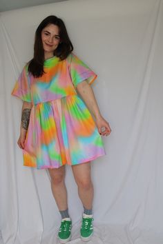 This is a throw on and go piece, you'll feel instantly cute and happy in this. The lovely rainbow print, and the cute and cool fit are as good as can be! Love this dress, but want it in another print? Select "other print" in the drop down, and let me know what print you'd like it made in from the Available Cotton Sateen Prints in the customization box! -Flowy mini skirt -Mini length - Pockets -So fun and flirty! -Just throw on and go! -Made with love just for you! Fit Details: The Junie Dress pu Maximalist Style Fashion, Rainbow Sky, Be Love, Fit Details, Skirt Mini, Cool Fits, Rainbow Print, Pitcairn Islands, Guinea Bissau