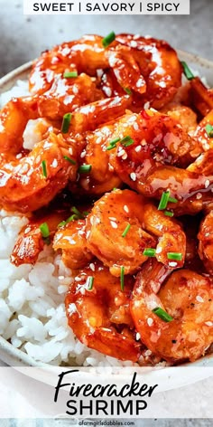 the shrimp is served with rice and garnished with parsley