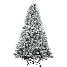 a white christmas tree with snow on the top and bottom branches, in front of a white background