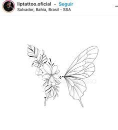 a drawing of a butterfly with leaves on it's wings and the words, tattoo official sequir salvador, bahi, brasil - bssa