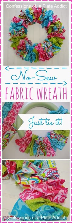 the instructions to make a no sew fabric wreath