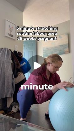 a woman is doing exercises on an exercise ball