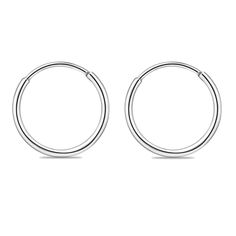 two pairs of silver hoop earrings on a white background with clipping to the side