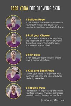 Face yoga is a natural way to get glowing skin. By doing gentle exercises and techniques, it boosts blood flow, tones muscles, and makes more collagen, which makes your skin look brighter. It's like a spa treatment but without the high cost, using your body's own power to keep your skin healthy and glowing. Face Yoga For Glowing Skin, Yoga For Glowing Skin, Get Glowing Skin, For Glowing Skin, Face Yoga, Muscle Tone, Yoga Is, Spa Treatments, Blood Flow