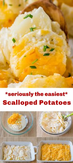 several different types of potato casserole with text overlay that reads seriously the easier scalloped potatoes