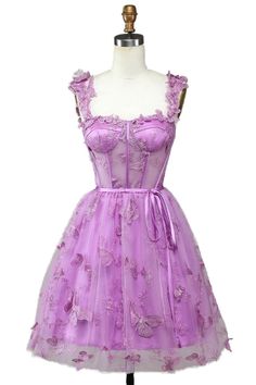 Straps Lilac Butterfly Appliques A-line Short Princess Dress Vestido Color Lila, Corset Homecoming Dress, Purple Corset, Tulle Homecoming Dress, Diy Vetement, Mermaid Bridesmaid Dresses, Short Homecoming Dress, Sophisticated Dress, Sweet 16 Dresses