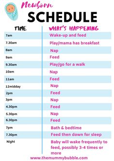 the schedule for children's sleep schedule is shown in pink and blue, with an image of a sleeping baby