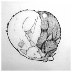 a drawing of two foxes sleeping next to each other