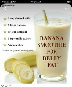 Banana Smoothie For Flat Belly, Fedtforbrændende Mad, Belly Fat Smoothies, Diet Smoothies, Flat Belly Smoothie, Cholesterol Recipes, Resep Smoothie, Smoothie Ideas