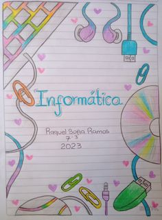 a notebook with the words informatica and various items drawn on top of it