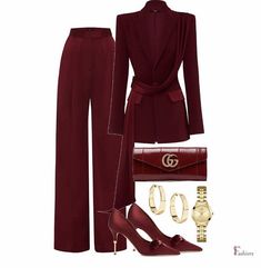 Power Of Styling, Luxury Burgundy Suits For Work, Shop This Look, Power Suits For Women Classy Red, Women’s Burgundy Suit, Luxury Elegant Red Pants, Luxury Burgundy Pants For Women, Motivation To Start, Modest Style