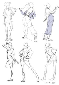 some sketches of people in different poses