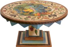 Round Coffee Table –  Take Time to Smell the Flowers round coffee table with beautiful landscape of the changing seasons motif Tulum Kitchen, Hand Painted Coffee Table, Painted Coffee Table, Infant Room, Sticks Furniture, Painted Coffee Tables, Wood Chairs, Object Art, Live Life To The Fullest