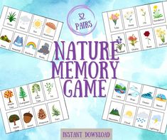 nature memory game for kids to play with the numbers and pictures on it, including trees