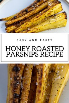 honey roasted parsnips recipe on a white plate