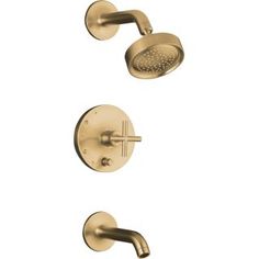 thermostaer shower faucet with hand shower head and handset in polished brass