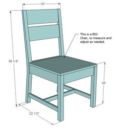 a blue chair with measurements for the seat