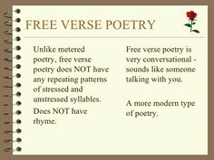 a notepad with the words free verse poetry on it