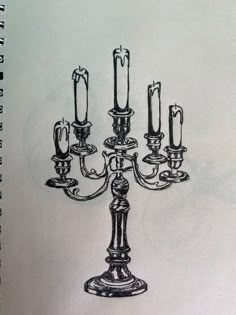 a drawing of a candelabra with five candles