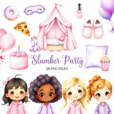 a set of girls's birthday party items