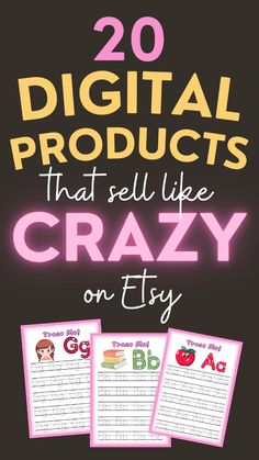 the book cover for 20 digital products that sell like crazy on it's side