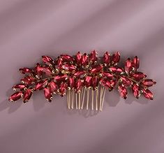 💖 Are you looking for a stunning bridal hair comb for your wedding day? Then this wine-red bridal hair piece will be exactly for you!   💖 This burgundy wedding headpiece is perfect for a bling wedding theme. Gorgeous wedding hair clip with shining crystals. It looks beautiful and attractive. You will love it.   It sparkles and stays securely on any wedding hairstyle! Perfect item for Henna Nights as well.   💖 A cute hair vine will be a great addition to the wedding image of the bride, bridesm Bling Wedding Theme, Red Bridal Hair, Flower Headpiece Wedding, Headpiece Flower, Handmade Tiaras, Hair Piece Wedding, Wedding Hair Headband, Hair Comb Bridal, Bridal Headwear