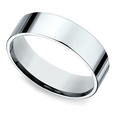 men's wedding band in 18k white gold, 6mm width with high polished edges