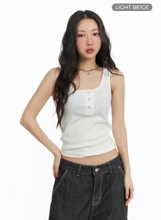 solid-rib-button-up-tank-crop-top-cm425 / Light beige Casual Crop Top Tank For Day Out, Beige Tops With Button Closure For Day Out, Y2k Summer Tops For Day Out, Y2k Style Tops For Summer Day Out, Trendy Cotton Blouse With Button Closure, White Trendy Tops With Button Closure, White Tops With Button Closure For Day Out, Casual Fitted Tank Top For Summer, Trendy Fitted Beige Tank Top