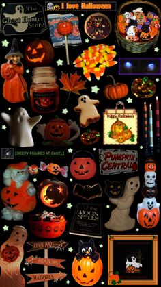 an image of halloween decorations on black background