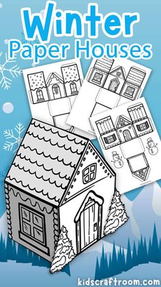 winter paper houses for kids to color