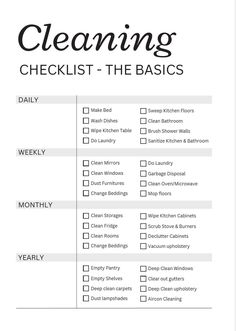 the cleaning checklist is shown in black and white