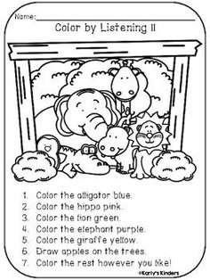 the color by listening page for children to learn how to read and understand their colors