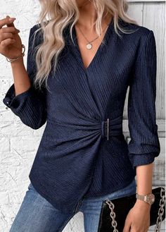 Color:Navy;Size:S;Size:M;Size:L;Size:XL;Size:XXL;Package Contents:1 X Blouse;Occasion:Other;Style:Elegant; Dressy Blouses For Wedding, Elegant Tops For Women, Flattering Tops For Large Bust, Soft Summer Color Palette Outfits Capsule Wardrobe, Casual Tops For Women Classy, Peplum Top Outfits, Long Sleeve V Neck Shirt, V Neck Long Sleeve Shirt, Over 60 Fashion