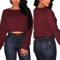 Wine Red Colored Crop Knit Sweater Material: Acrylic Pull On Closure Cropped Sweater, Crop Top, Long Sleeve Knit Pullover Round Neckline, Relaxed Fit Looks Great With High Waisted Jeans, Skinny Jeans, Shorts, Skirts Or Leggings Hand Wash In Cold Water, Do Not Bleach, Hang Or Line Dry Size Medium New, Without Tags 18.5" Across Chest, Measured At Underarms [For A Total Of 37"] 14.5" Across Bottom [For A Total Of 29"] 18" Long Shown On A Size 4 Dress Form Casual Knitted Burgundy Sweater, Casual Burgundy Knitted Sweater, Red Knit Cropped Sweater With Long Sleeves, Red Long Sleeve Knit Cropped Sweater, Burgundy Knit Top For Fall, Casual Burgundy Knit Top, Casual Burgundy Sweater For Fall, Burgundy Knit Long Sleeve Sweater, Burgundy Knitted Sweater For Fall