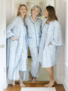 Did you know the average woman spends nearly 26 years of her life in bed? Make every one of those nights count with my flattering 2-piece cotton blue paisley print pajama set, designed for the ultimate beauty rest. Handcrafted by skilled artisans, each set features exquisite hand-block printing on 100% soft, lightweight cotton. The straight-fit design, adorned with elegant scalloped edges, gives you a flattering, feminine look without being constricting — so you stay cool and comfortable all nig Unique Pajamas, Comfy Robe, How To Wear Kimono, Pajama Design, Designer Pajamas, Womens Sleepwear, Slip Nightgown, Kimono Pajamas, Short Kimono Robe