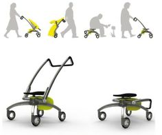 the stroller is designed to look like it has wheels on each side and two people walking