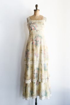 1970s Yellow Cotton Floral Maxi Dress - S | G O S S A M E R