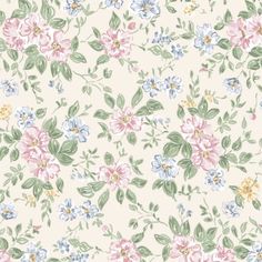 a floral wallpaper with many different colors and flowers on the side, including pink, blue