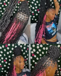 Neopolitan Colored Knotless Braids, Cute Braided Hairstyles Color, Pink Peekaboo Soft Locs, Pink And Black Soft Locs, Pink And Black Hair Braids, Colored Braided Hairstyles, Peekaboo Soft Locs, Braided Hairstyles Color, Braided Hairstyles With Color