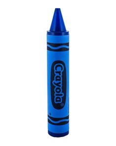 a blue crayon tube with black writing on it