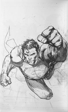 a pencil drawing of a man with his arm out and fist raised in the air